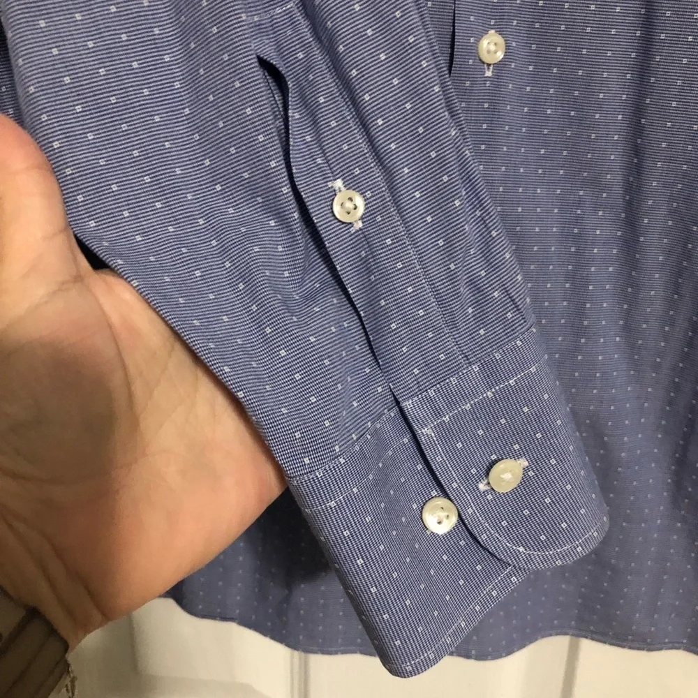 Ike Behar NYC blue white button down dress shirt mens size 16 34/35  100% cotton